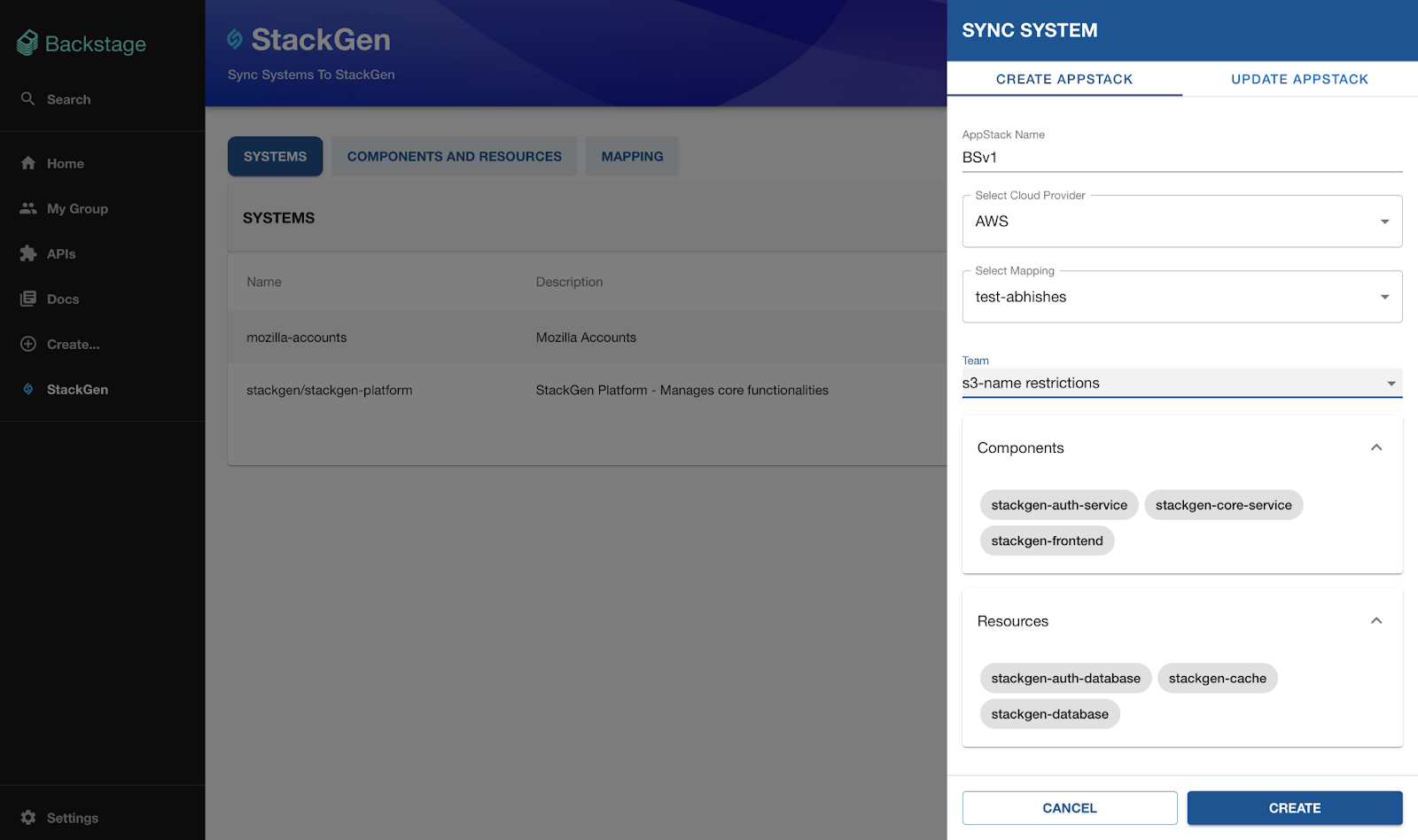 Create appStack from Systems